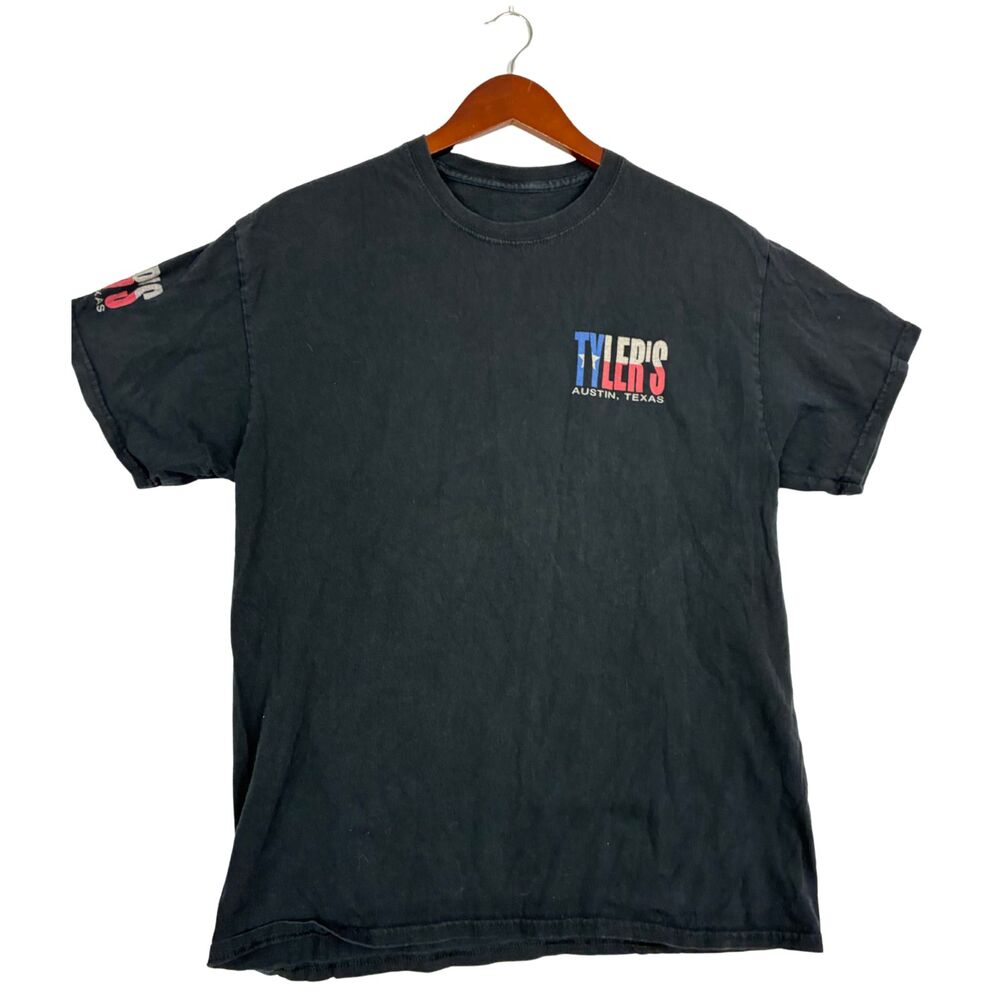 Tyler’s Austin Texas T-Shirt Black Graphic Tee USA Flag Logo Short Sleeve